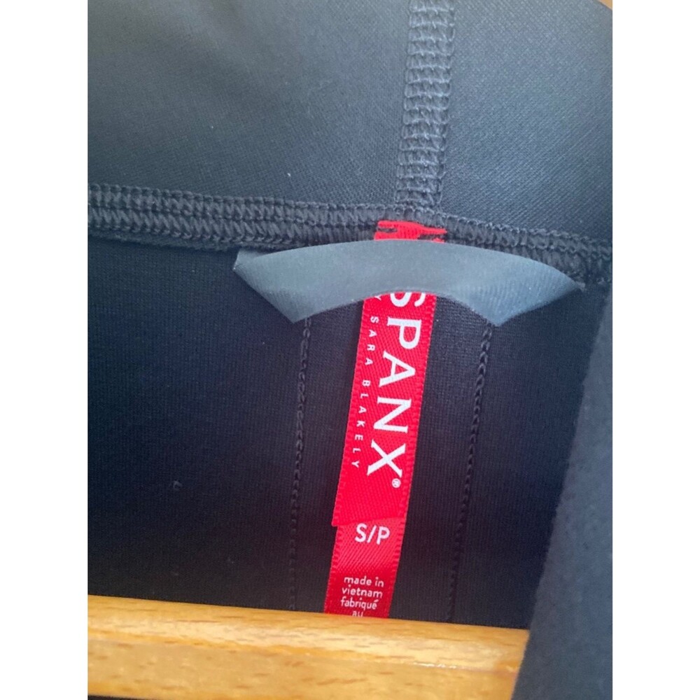 SPANX Drape Front Jacket Black Faux Leather Small Snap Layering - Picture 6 of 10